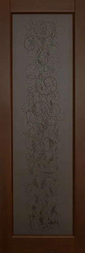 Межкомнатная дверь из массива ольхи Ока Витраж Браш Античный Орех, полотно со стеклом (графит закаленное с наплавом)